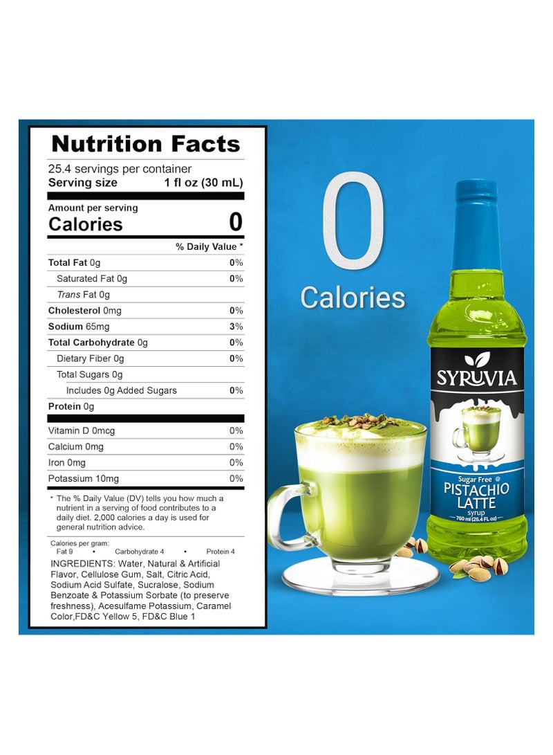 Syruvia Syruvia Sugar-Free Pistachio Latte Syrup - 750 ml . Premium Coffee Flavoring Syrup. 0 Calories, Kosher, and Gluten-Free. Perfect for Drinks, Sodas, Shakes, Desserts, and More.  - Image 2