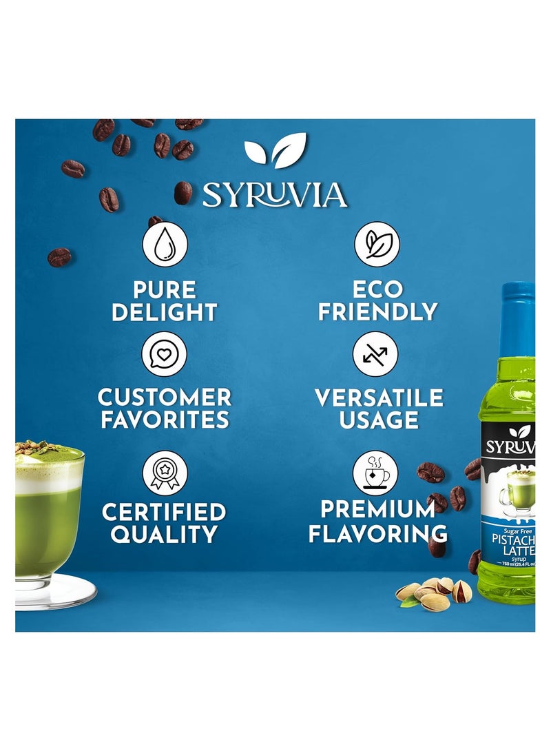 Syruvia Syruvia Sugar-Free Pistachio Latte Syrup - 750 ml . Premium Coffee Flavoring Syrup. 0 Calories, Kosher, and Gluten-Free. Perfect for Drinks, Sodas, Shakes, Desserts, and More.  - Image 5