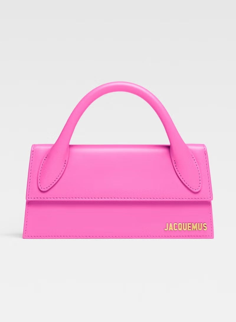 JACQUEMUS Long Leather Hand Bag With Deatchable Shoulder Strap, Women's Cross-Body Bag, Women's Hand Bag, Women's Shoulder Bag, Women's Tote Bag, Women's Travel Bag, Pink-22cm - Image 1