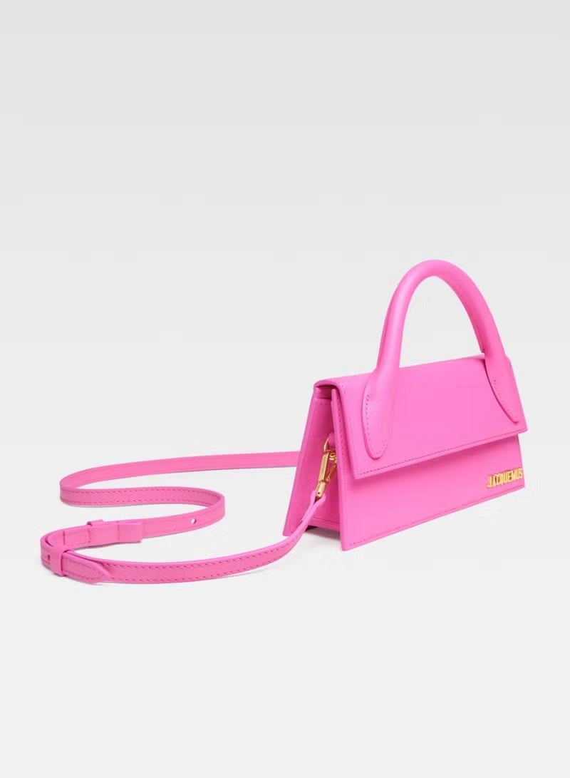 JACQUEMUS Long Leather Hand Bag With Deatchable Shoulder Strap, Women's Cross-Body Bag, Women's Hand Bag, Women's Shoulder Bag, Women's Tote Bag, Women's Travel Bag, Pink-22cm - Image 2