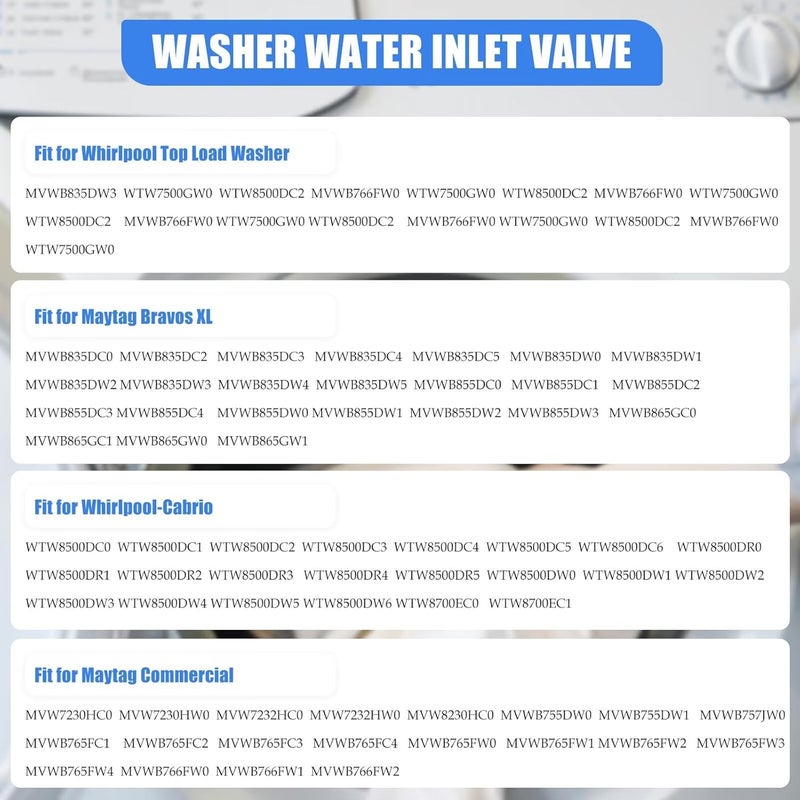 Elegant multi-option build Washer Water Inlet Valve,Washing Machine Parts Replacement P6013694 PS11746921 Upgrade Compatible with Whirlpool WTW8500DC0 WTW8500DC1 WTW8500DC2 WTW8500DC3 Multi-demand compliant quality Long use oriented quality Economical upgraded quality Market multi-use trusted quality Domestic distribution ready Trendy varied sizing alternatives Multiple local stock source Full land route delivery Popular practical build Gulf standard sizing alternatives All condition resistant crafted quality Gulf market trial optimized design All condition fit Affordable purchase options Light durable upgraded substance Yearly optimized delivery route Globally trusted quality Matte anti slip finish Worldwide simple practical design Liquid tight joint Efficiency boosted construction All-item unified delivery KSA standard compatible design Wide range expanded design - Image 5