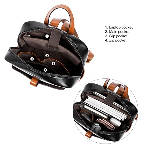 BOSTANTEN Leather Laptop Backpack for Women,15.6 inch Computer Backpack Purse College Daypack Work Travel Bag Black-brown - Image 4