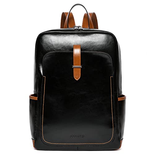 BOSTANTEN Leather Laptop Backpack for Women,15.6 inch Computer Backpack Purse College Daypack Work Travel Bag Black-brown - Image 1