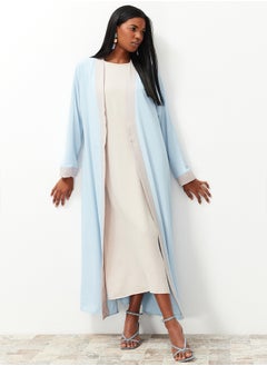 trendyol Blue Color Block Long Woven Dressless One Piece Cap & Abaya & Abaya TCTSS24KF00009  - Image 1