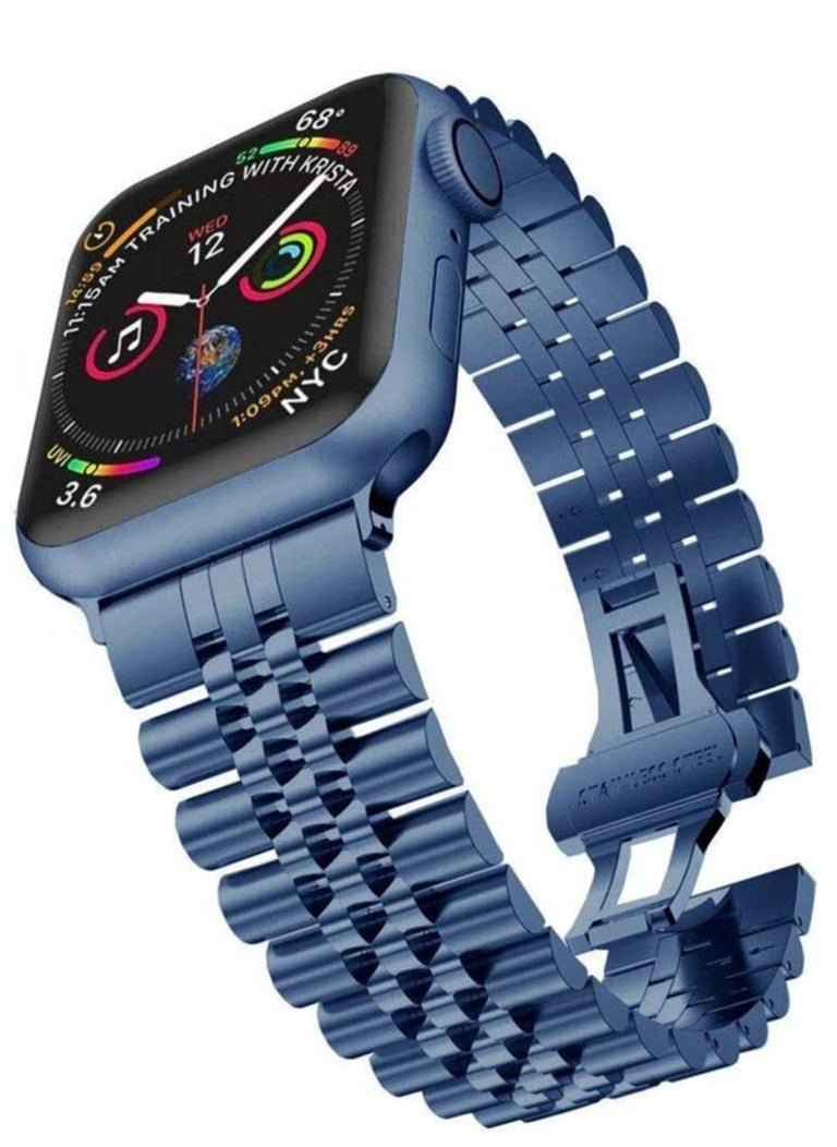 جاجيك Stainless Steel Metal Strap Compatible with Apple Watch Ultra 49mm, Series 8 7 6 5 4 3 2 SE 45mm / 44mm / 42mm – Premium Replacement Band with Adjustable Links & Secure Clasp – Stylish & Durable Bracelet (Blue, Unisex) - Image 1