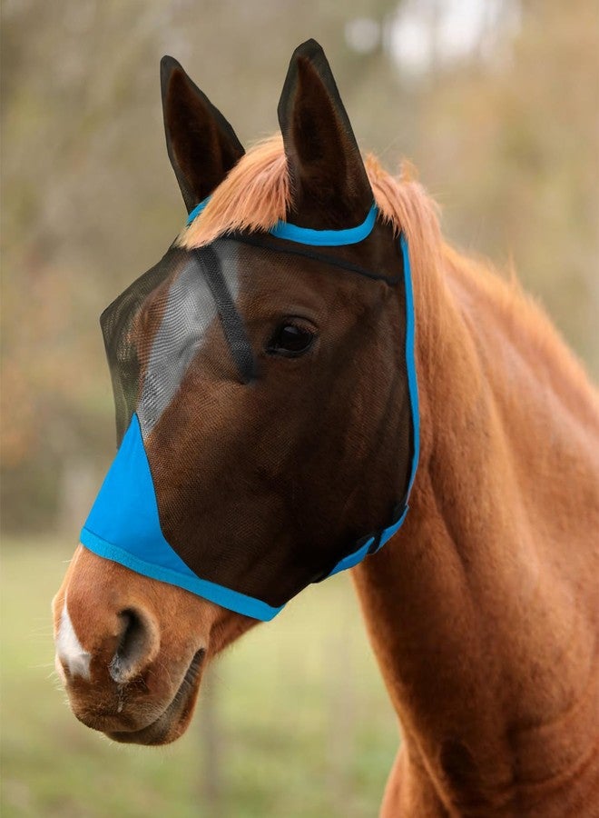 Hilltown Adjustable Fly Mask for Horse with Ears - UV-Block, Large Eye Space, Breathable, Built to Last, Comfort Fit - Horse Fly Mask for Daily Stable, Hot Weather Riding & Competition - Full, Blue - Image 1