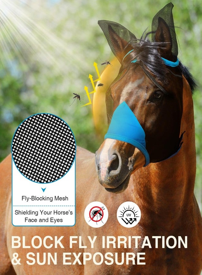 Hilltown Adjustable Fly Mask for Horse with Ears - UV-Block, Large Eye Space, Breathable, Built to Last, Comfort Fit - Horse Fly Mask for Daily Stable, Hot Weather Riding & Competition - Full, Blue - Image 2