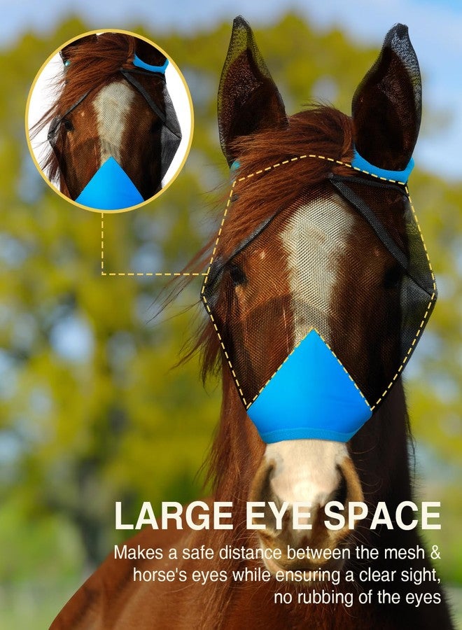 Hilltown Adjustable Fly Mask for Horse with Ears - UV-Block, Large Eye Space, Breathable, Built to Last, Comfort Fit - Horse Fly Mask for Daily Stable, Hot Weather Riding & Competition - Full, Blue - Image 4
