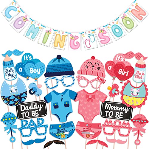 Wobbox Baby Shower Decoration Items| Baby Shower Photo Booth Props for Photoshoot, Baby Shower Bunting Banner, Mom to Be Daddy to Be Decoration, Godh Bharai Decoration Kit-(FP1823) - Image 1