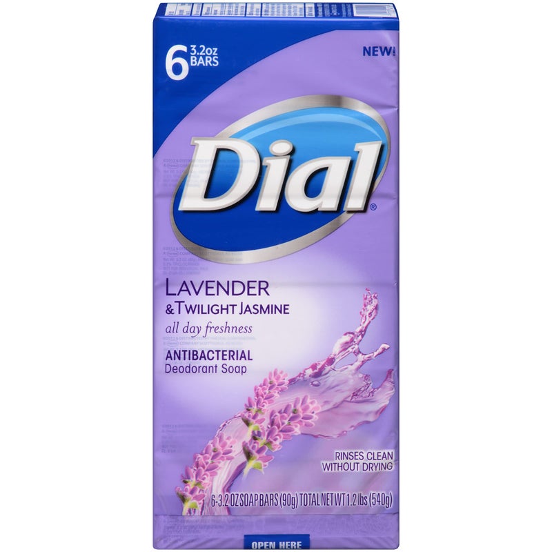 Dial Antibacterial Deodorant Bar Soap, Lavender & Twilight Jasmine, 6 Bars - 3.2 Oz Each - Image 1