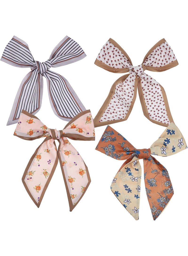 4Pcs Boho Floral Printed Satin Scarves Multifunctional Women Fashion Accessories Lightweight Polyester Headband Neck Scarf Wrist Wrap Bag Decorative Band For Daily Party Travel Gift - Image 1