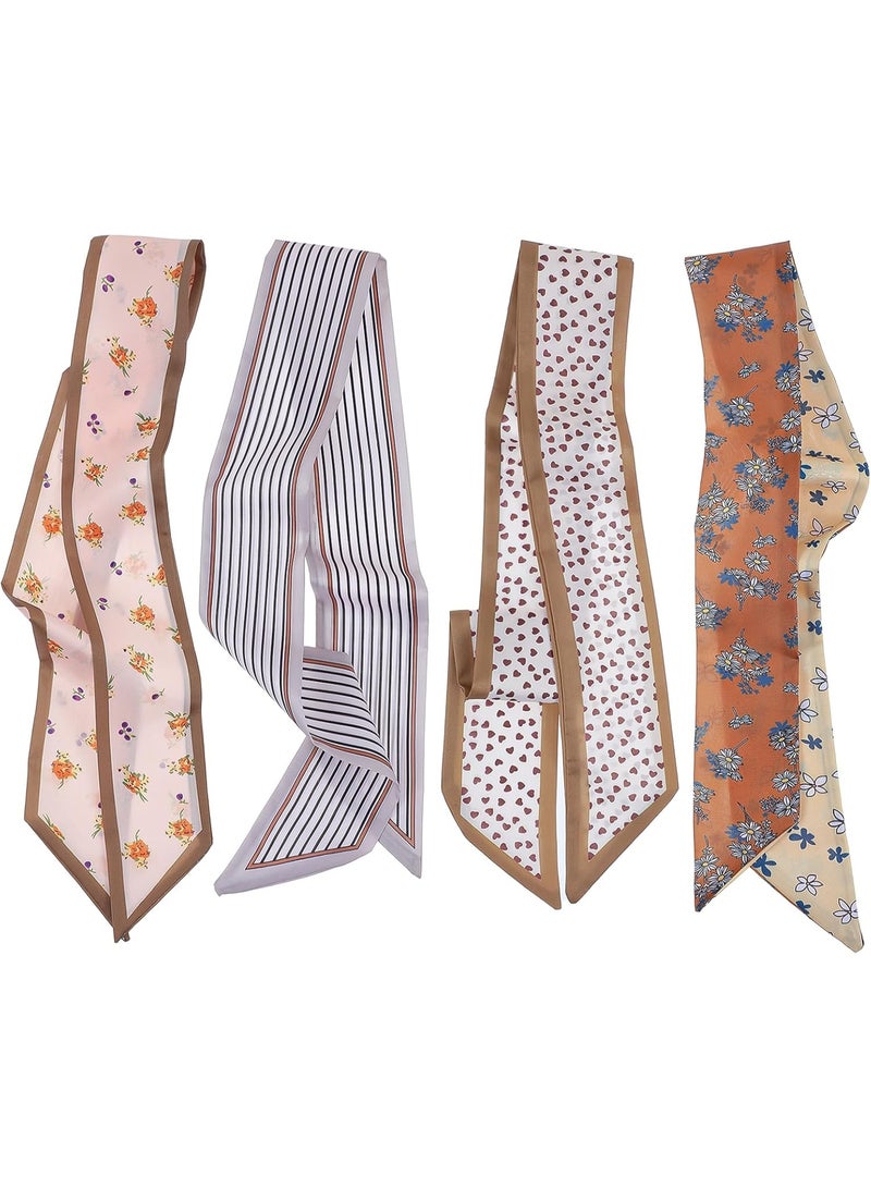 4Pcs Boho Floral Printed Satin Scarves Multifunctional Women Fashion Accessories Lightweight Polyester Headband Neck Scarf Wrist Wrap Bag Decorative Band For Daily Party Travel Gift - Image 3