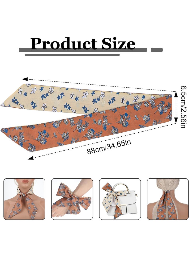 4Pcs Boho Floral Printed Satin Scarves Multifunctional Women Fashion Accessories Lightweight Polyester Headband Neck Scarf Wrist Wrap Bag Decorative Band For Daily Party Travel Gift - Image 2