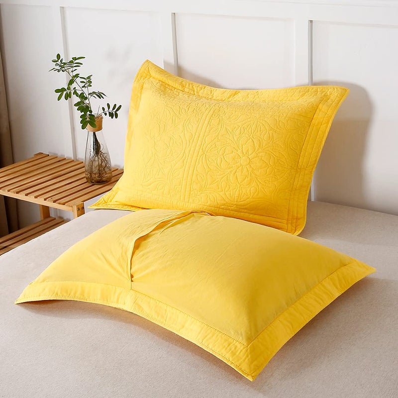 WINLIFE WINLIFE 100% Cotton Quilted Pillow Sham Floral Printed Pillow Cover King Size (Gold/Yellow)  - Image 4