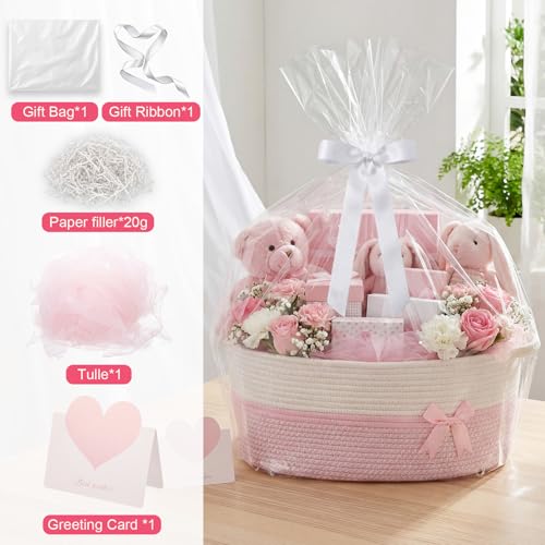 Colingmill Large Mothers Day Gift Basket Empty 17x13x76 Storage Basket with Gift Bag Ribbon and Tulle Gifts Card Paper Filler for DIY Baby Toy Baskets with Handles - Image 3