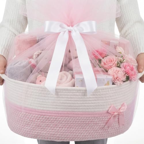 Colingmill Large Mothers Day Gift Basket Empty 17x13x76 Storage Basket with Gift Bag Ribbon and Tulle Gifts Card Paper Filler for DIY Baby Toy Baskets with Handles - Image 1