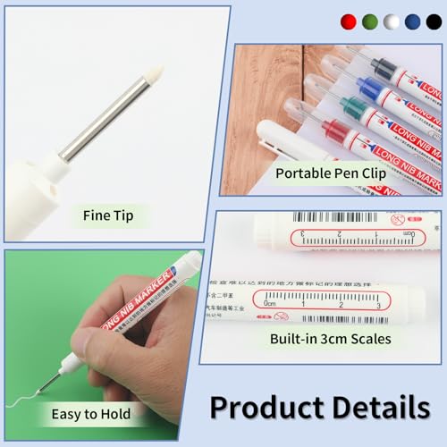 Mkobon 15 Pcs Long Nib Marker, 20 mm Long Head Deep Hole Marker Pens, Fine Nose Tip Deep Reach Permanent Paint Markers for Metal, Marking Pen for Drilling, Carpenter, Woodworking, Construction (Colorful) - Image 4