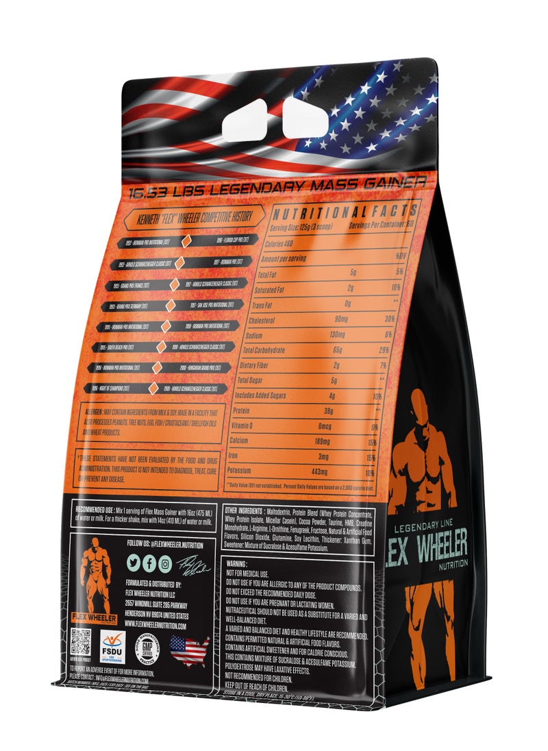 Flex Wheeler Nutrition - Legendary Mass Gainer Protein 16.53 lbs - Maximum Muscle Growth Formula (Chocolate) - Image 1