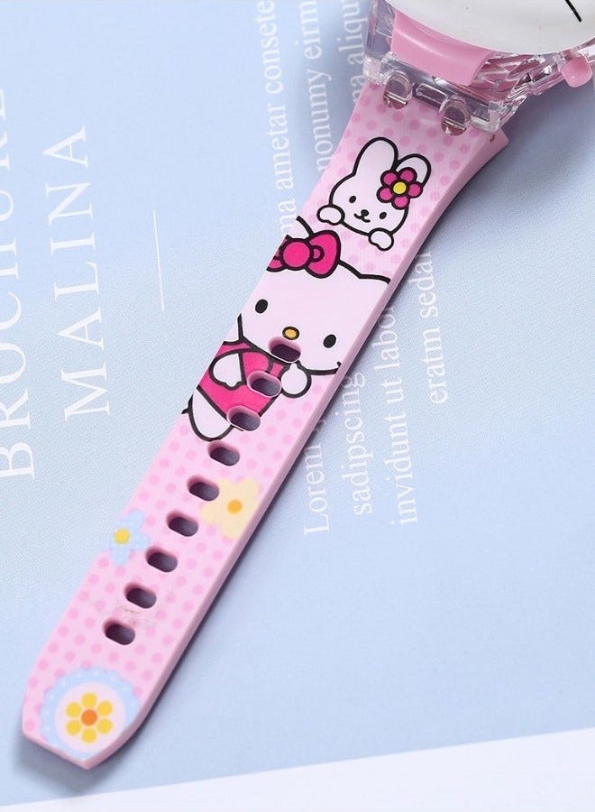 Hello Kitty Hello Kitty Cartoon Children's Watch, Children's Watch Toy with Light Effect, Kids Electronic Watch with Music, Flip-top Cartoon Watch for Kids - Image 3