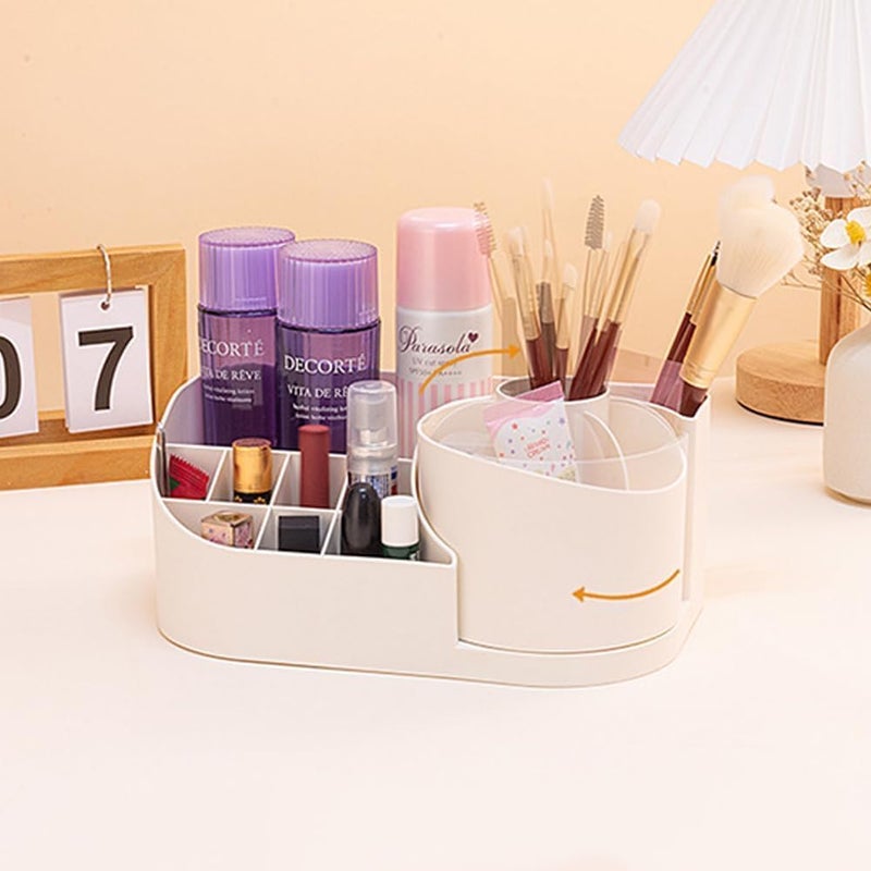 WROPZO 1pc Baby Pink Rotating Makeup Box Desktop Cosmetics Storage Box Turntable Desk Organizer Rotating Display Makeup Storage Lipstick Box with Compartments Stationery Holder Home Supplies for - Image 4