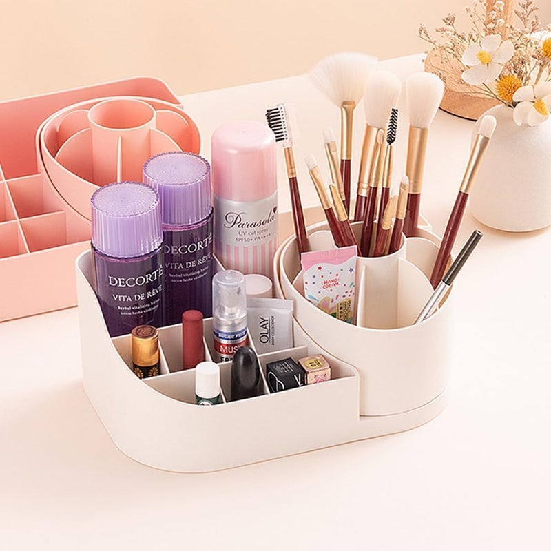 WROPZO 1pc Baby Pink Rotating Makeup Box Desktop Cosmetics Storage Box Turntable Desk Organizer Rotating Display Makeup Storage Lipstick Box with Compartments Stationery Holder Home Supplies for - Image 5