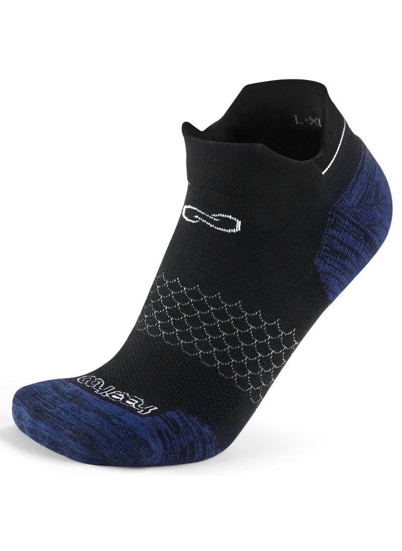 HeeHoo Unisex Bamboo Ankle Socks - Black with Elegant Blue Heel - Large/Extra Large (L/XL)  - Image 1