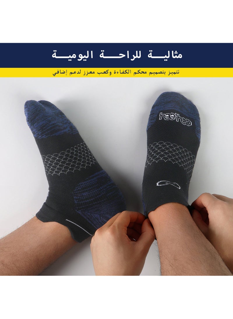 HeeHoo Unisex Bamboo Ankle Socks - Black with Elegant Blue Heel - Large/Extra Large (L/XL)  - Image 3