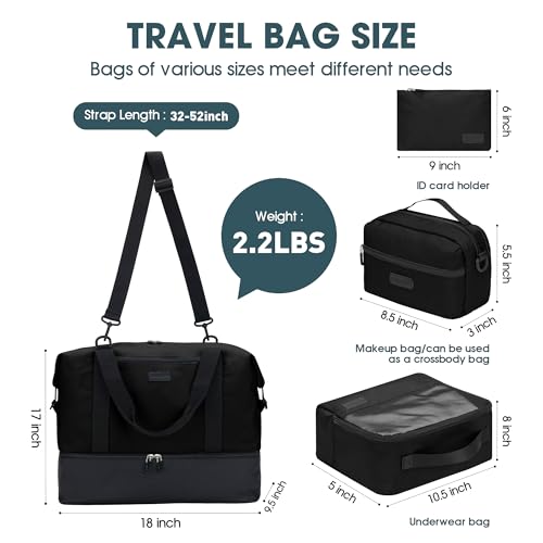 Oeihuivt Weekender Bags for Women with 3 Extra Pack 21 Inch Large Travel Duffel Bag Set with Shoe Compartment HeavyDuty nylon Carry On Overnight Tote Black - Image 3