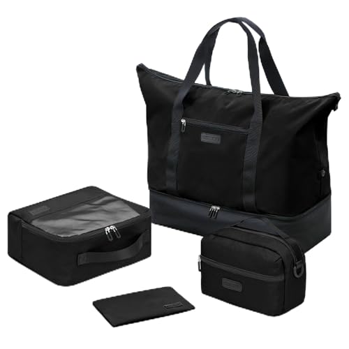 Oeihuivt Weekender Bags for Women with 3 Extra Pack 21 Inch Large Travel Duffel Bag Set with Shoe Compartment HeavyDuty nylon Carry On Overnight Tote Black - Image 1