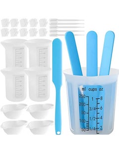 Silicone Measuring Cup Set, 250 ml and 100 ml Mixing Cups, Mixing Rods, Silicone Cups, Pipettes, Finger Cots for Epoxy Resin, Moulds, Waxing, Easy to Clean