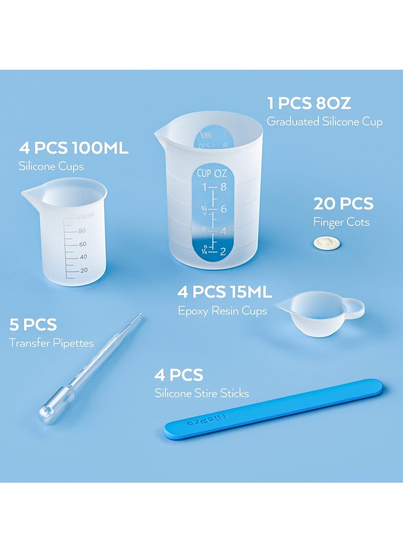 Bukela - Silicone Measuring Cup Set, 250 ml and 100 ml Mixing Cups, Mixing Rods, Silicone Cups, Pipettes, Finger Cots for Epoxy Resin, Moulds, Waxing, Easy to Clean - Image 1