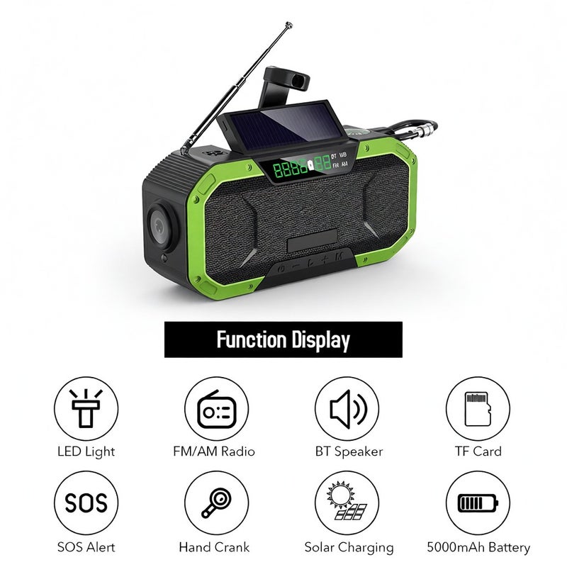 Emergency Solar Hand Crank Radio 5000mAh Power Bank Charger Flash Light Outdoor Camping Survival Radio - Image 4