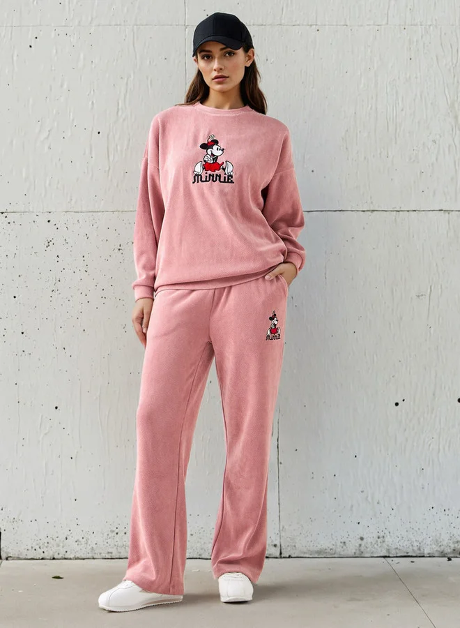 SP Characters Oversized Sweatshirt with Minnie Mouse Embroidery Polyester Blend