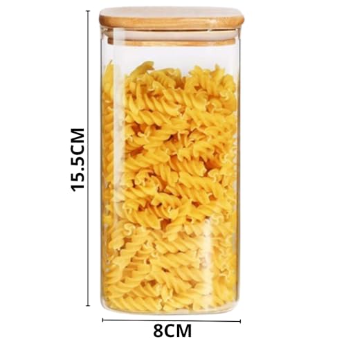 Ash  Roh Ash & Roh Square Glass Spice Jars with Airtight Bamboo Lids, Perfect for Storing Spices, Herbs, and Seasonings (pack of 6, 790ml) - Image 2