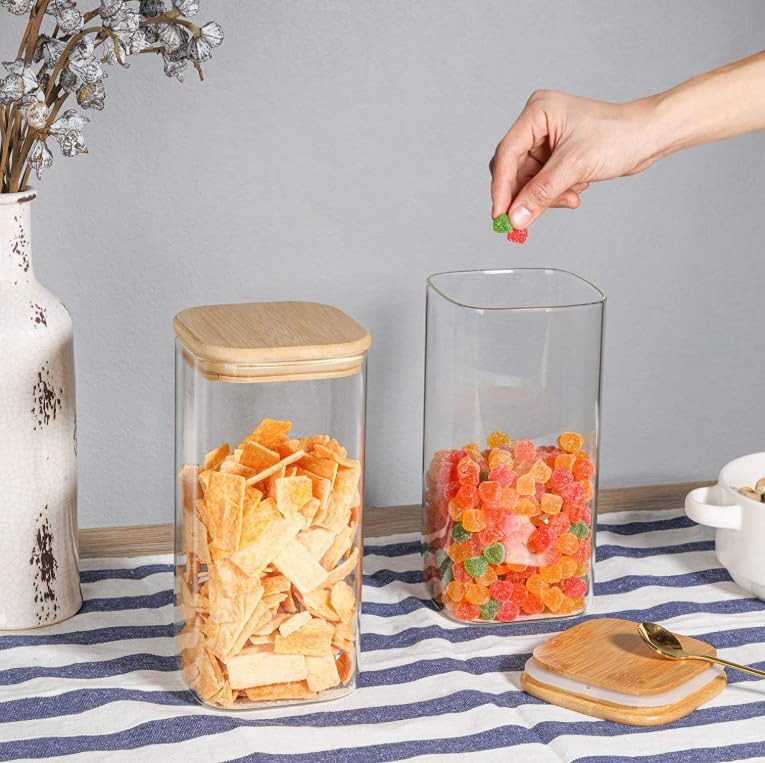 Ash  Roh Ash & Roh Square Glass Spice Jars with Airtight Bamboo Lids, Perfect for Storing Spices, Herbs, and Seasonings (pack of 6, 790ml) - Image 4