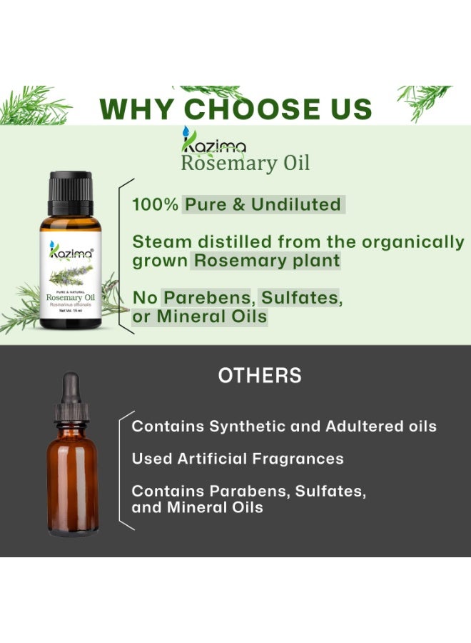 KAZIMA Rosemary Essential Oil for Hair Growth - 100% Pure Natural - Use For Aromatherapy, Health Boost, Hair Growth, Skin care, Face (15ML) - Image 2