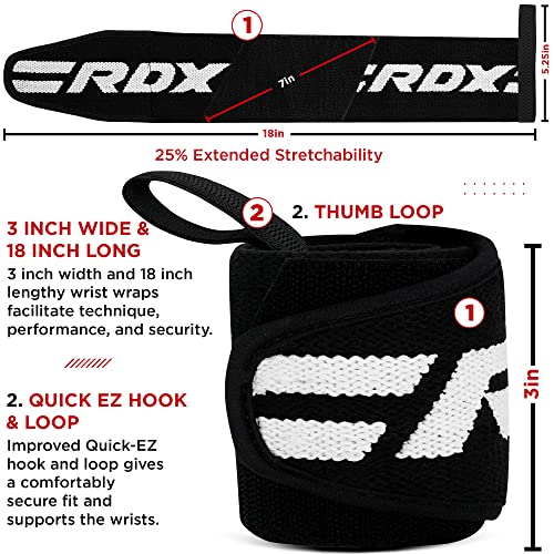 Rdx أربطة المعصم RDX لرفع الأثقال (زوج)، معتمدة من IPL USPA، أحزمة قطنية مرنة بطول 18 بوصة مع حلقة للإبهام، لفات رياضية لرفع الأثقال، مسابقات القوة، تدريب القوة، كمال الأجسام - Image 2