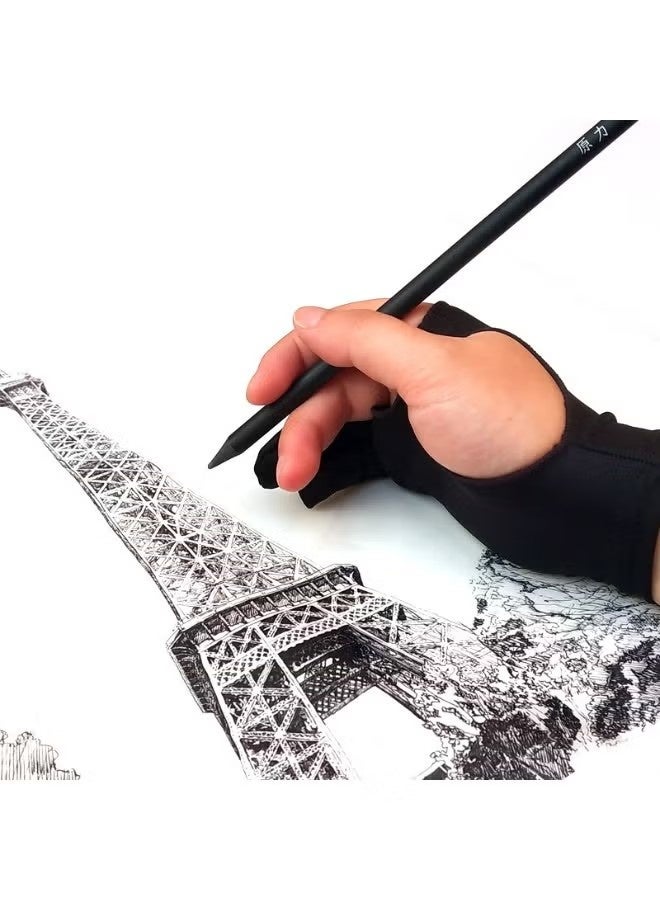 1 Pack Drawing Glove, Artist Glove with Two Fingers for Drawing Tablet iPad, Digital Art Palm Rejection Glove, Good for Left and Right Hand（M） - Image 2