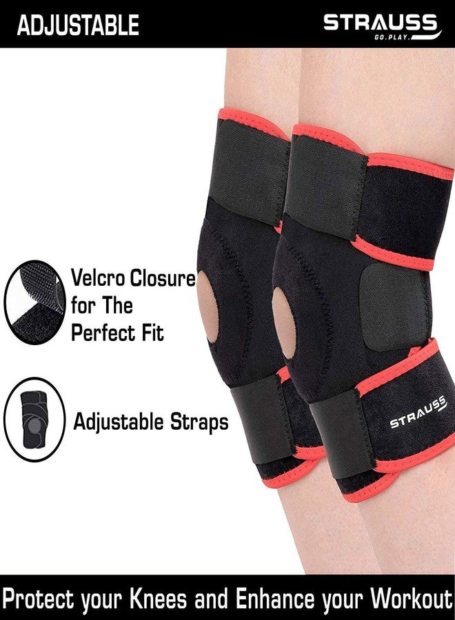 Strauss Adjustable Knee Support Patella, Free Size (Black/Red), Pair - Image 2