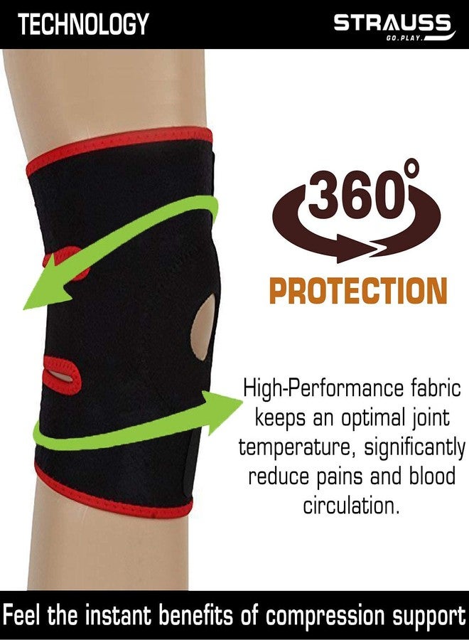 Strauss Adjustable Knee Support Patella, Free Size (Black/Red), Pair - Image 4