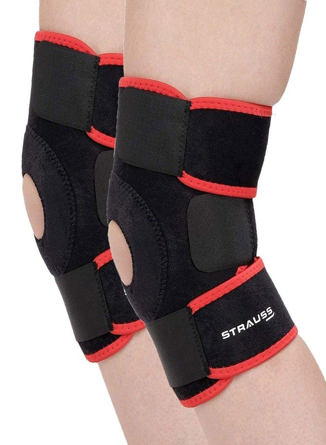 Strauss Adjustable Knee Support Patella, Free Size (Black/Red), Pair - Image 1