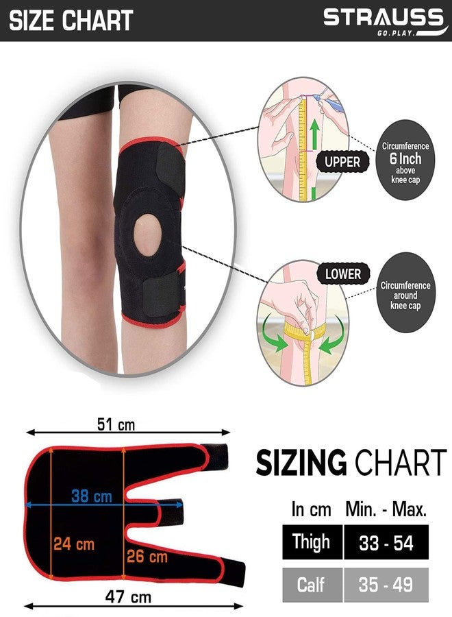 Strauss Adjustable Knee Support Patella, Free Size (Black/Red), Pair - Image 5