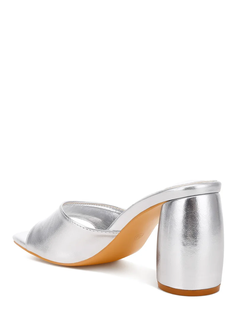 London Rag Metallic Faux Leather Slip On Sandals in Silver