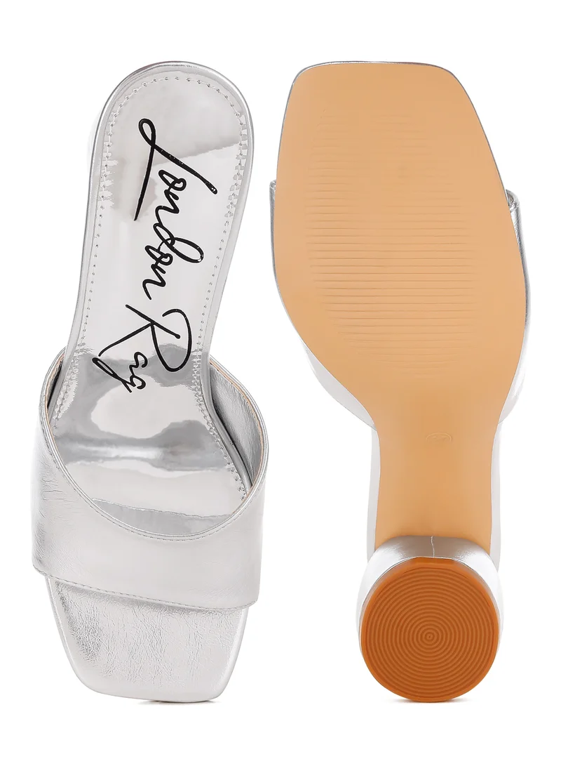London Rag Metallic Faux Leather Slip On Sandals in Silver