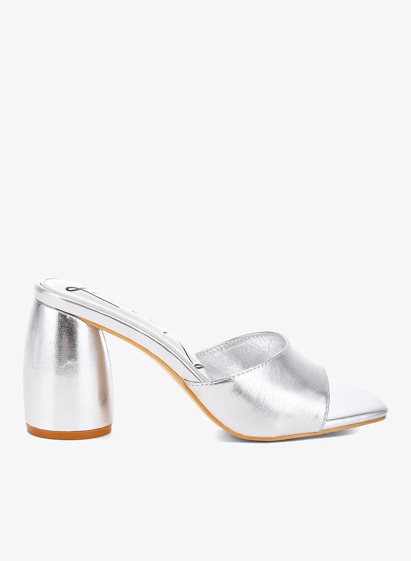 Metallic Faux Leather Slip On Sandals in Silver