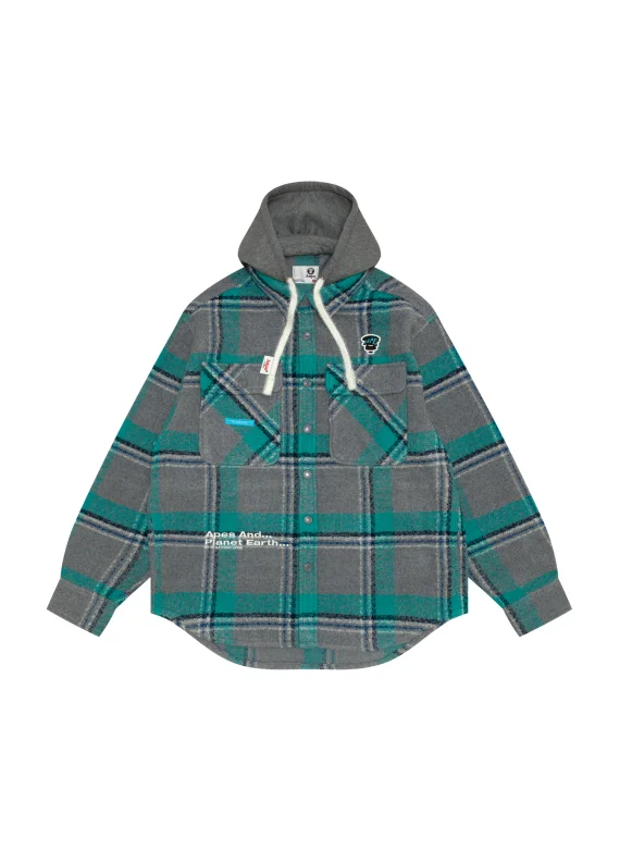 AAPE Check hooded button down jacket