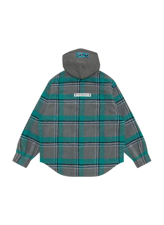 AAPE Check hooded button down jacket