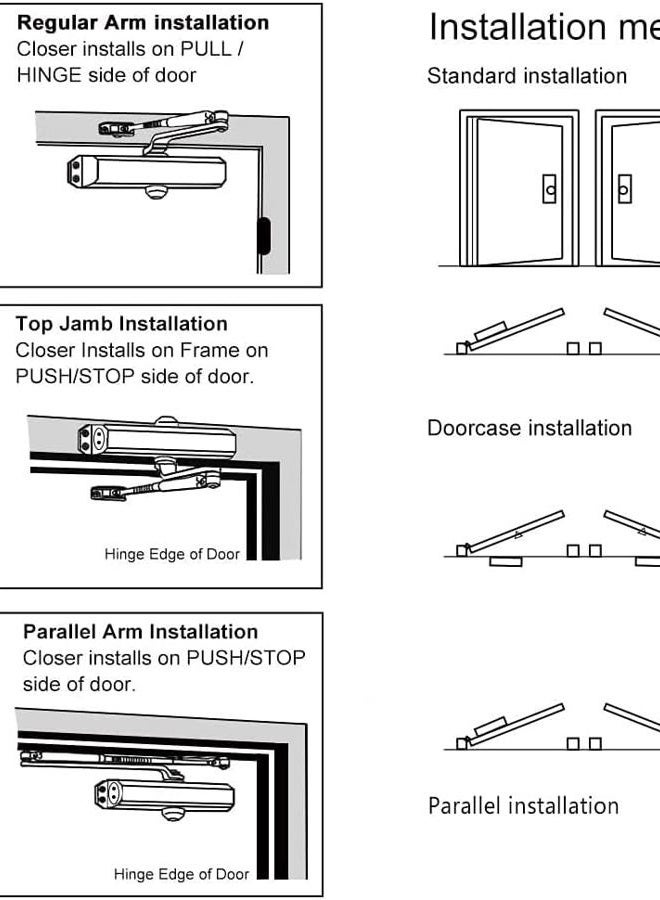 Marie Hold Open Door Closer Applies Regular,Top Jamb Mounting,Adjustable Automatic Size 2 Door Closer for 55-99 lbs Residential and Commercial Light Doors - Image 3