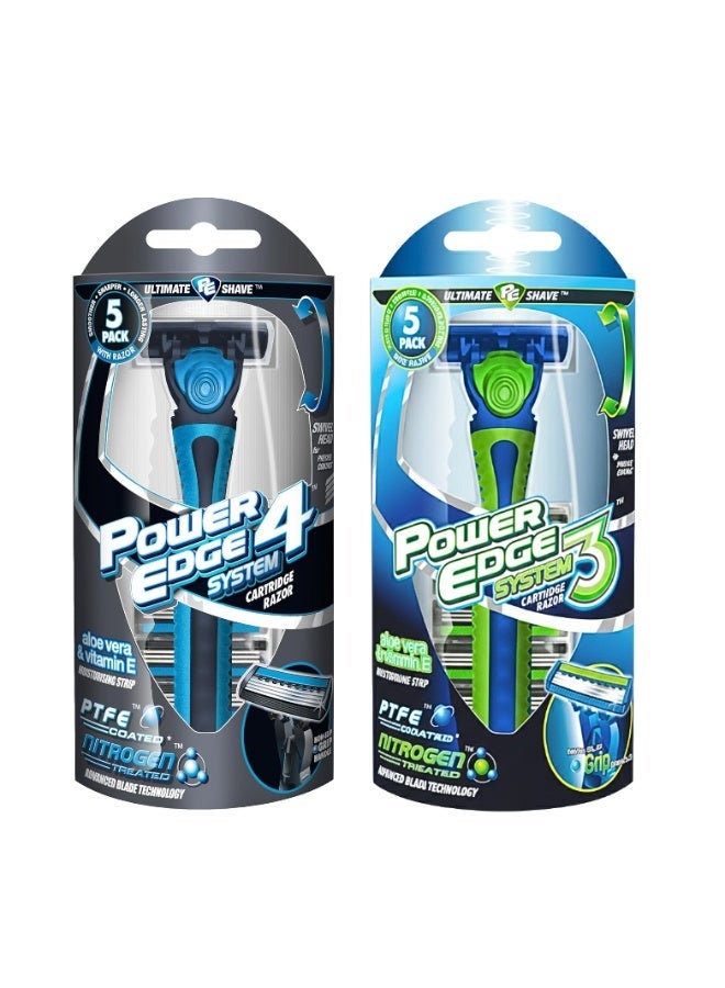 Power Edge System 3, Ultimate PE shave with 5 cartridge Razor and System 4, Ultimate PE shave with 5 cartridge Razor, Made in UK ,Pack of 2 - Image 1