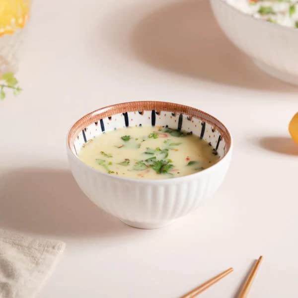 DANSR Dansr Porcelain Japanese Ramen Bowls And Spoons Set With Chopsticks Small Bowls For Pho Rice Or Soup And Noodles 6 Piece Set Bowl I 4B2P Multicolor 120 Milliliter 120 Ml  - Image 3